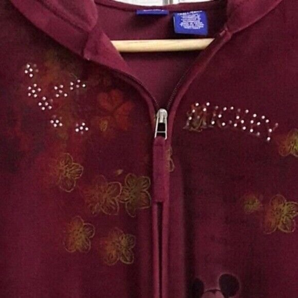 2/$15 Disney Mickey Mouse Velour Hoodie Red Size Small Red Ribbed Zip Sweatshirt - Picture 7 of 7